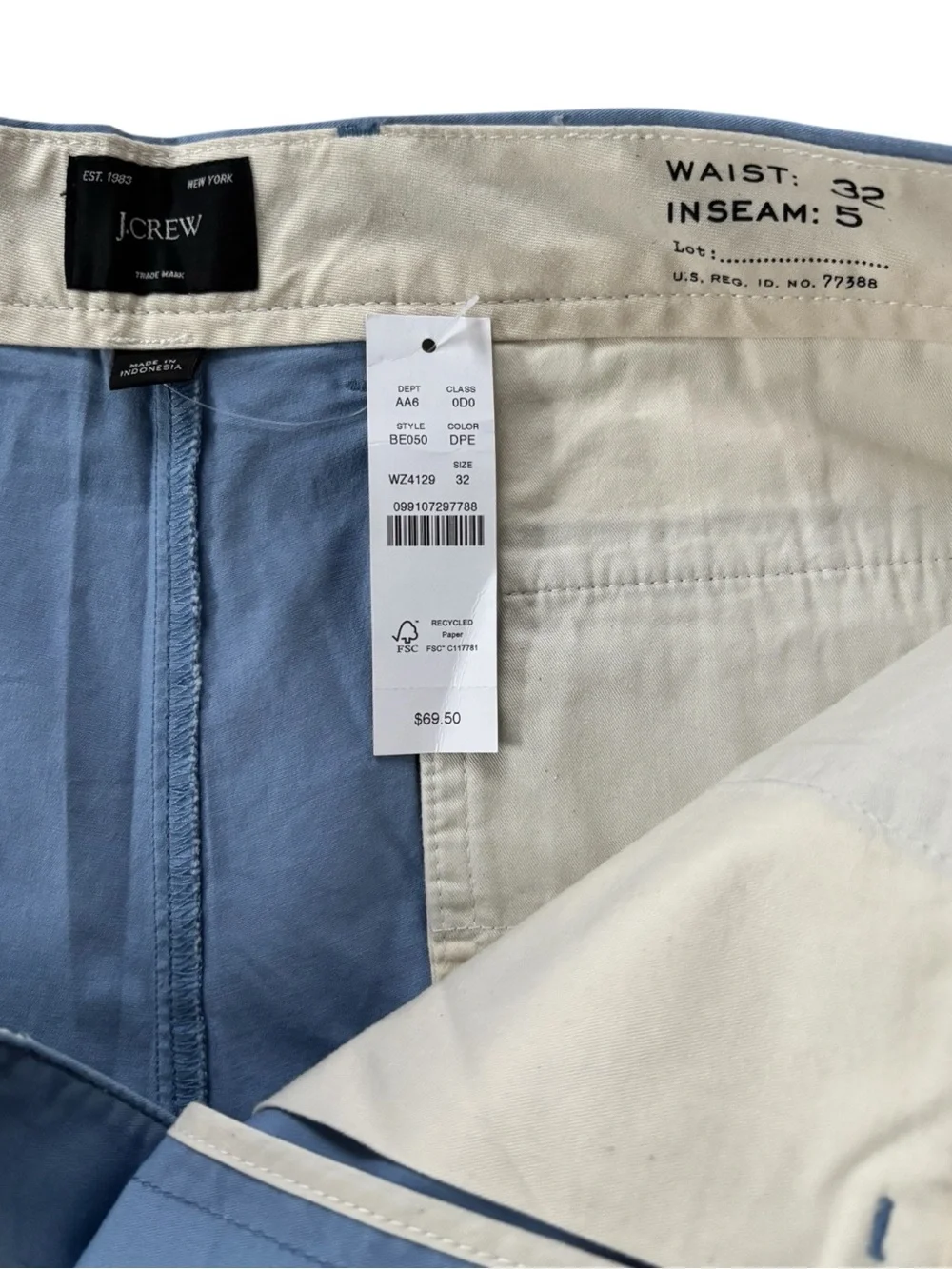 J. Crew Re-Imagined 5” stretch chino men’s shorts lot of 3 green,blue,stone| W32